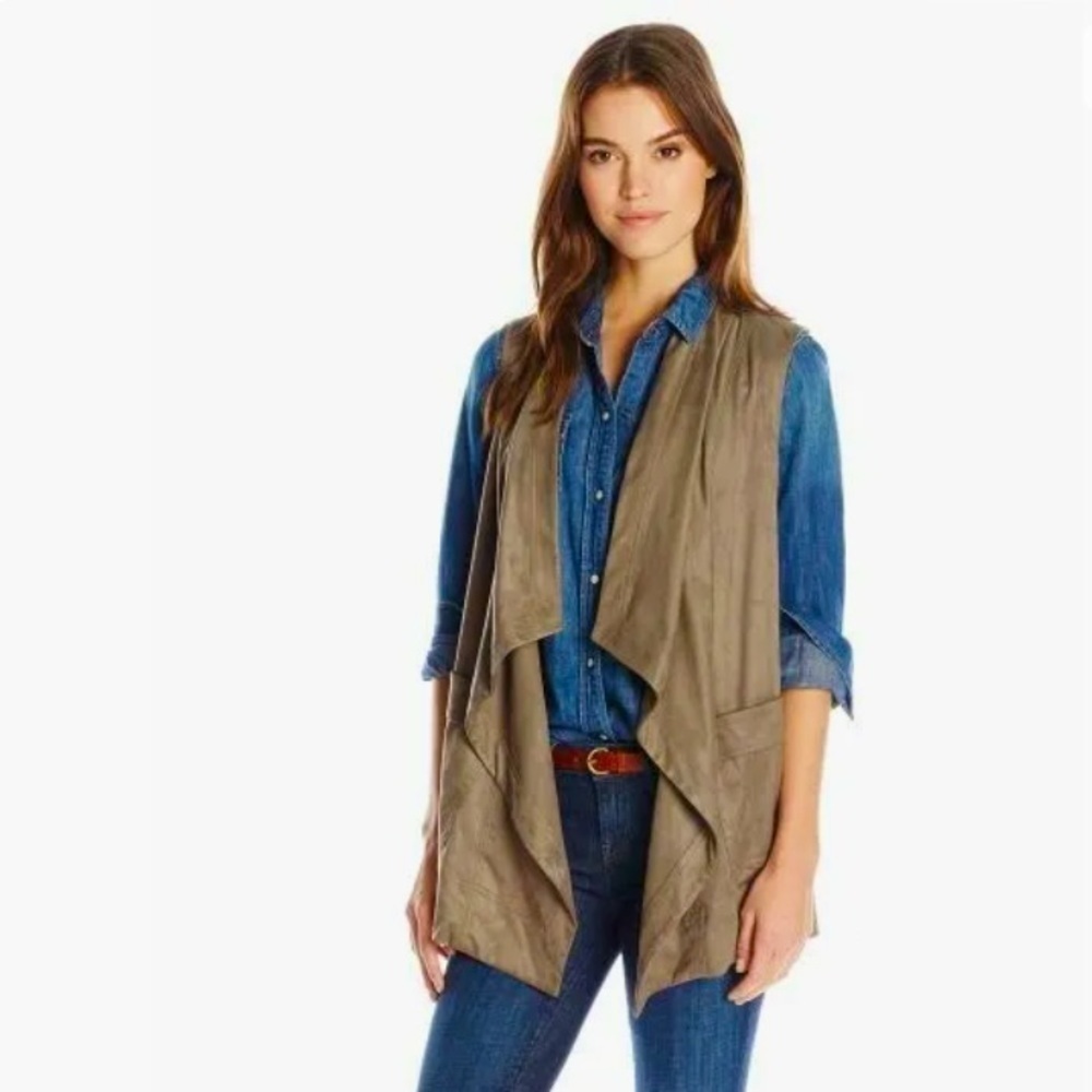 Jones New York Taupe Faux Suede Draped Collar Vest